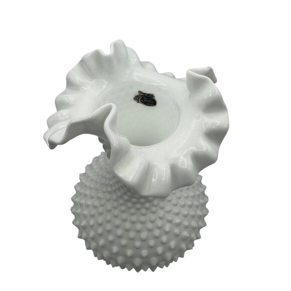 Fenton White Hobnail Milk Glass Vase With Ruffled Rim - Picture 6 of 6